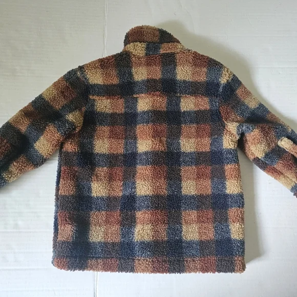 Scene & Heard Childs Jacket Size 4-5 Brown Navy Plaid Snap Front Teddy Fabric - Picture 8 of 11